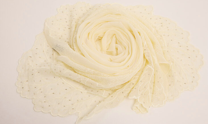 Ruffle Embroidered Beaded Scarves Wrap Women Winter Warm Silk Panties 160*50CM - Yellow