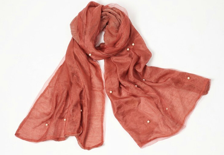 Unique Beaded Scarves Wrap Women Winter Warm Possible Yarn Panties 195*63CM - Orange