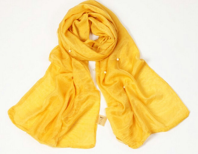 Unique Beaded Scarves Wrap Women Winter Warm Possible Yarn Panties 195*63CM - Yellow