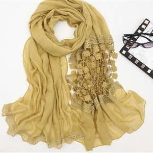 Unique Floral Lace Scarf Shawls Women Winter Warm Chiffon Solid 200*70CM - Yellow
