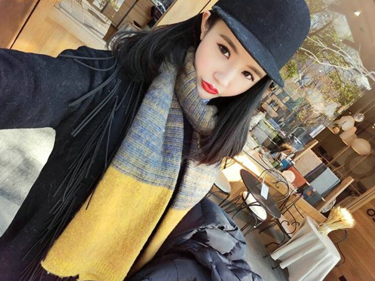 Unique Fringe Scarves Wrap Women Winter Warm Cashmere Panties 195*35CM - Yellow