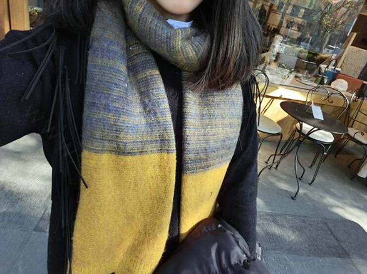 Unique Fringe Scarves Wrap Women Winter Warm Cashmere Panties 195*35CM - Yellow