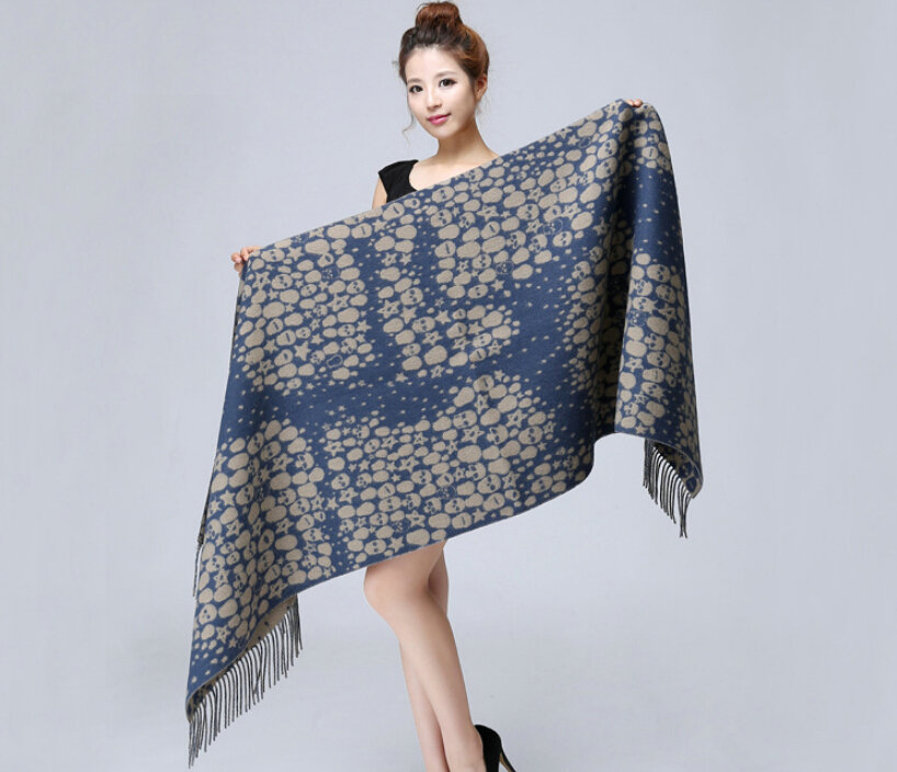 Unique Fringed Skull Scarf Shawls Women Winter Warm Wool Panties 200*65CM - Grey