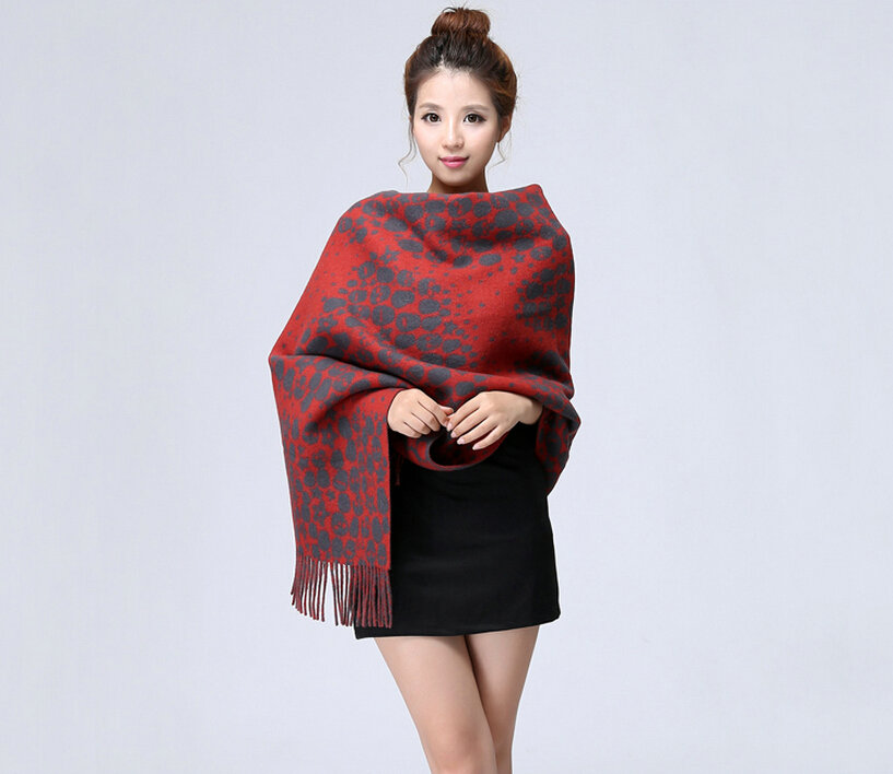 Unique Fringed Skull Scarf Shawls Women Winter Warm Wool Panties 200*65CM - Red