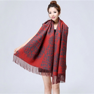 Unique Fringed Skull Scarf Shawls Women Winter Warm Wool Panties 200*65CM - Red