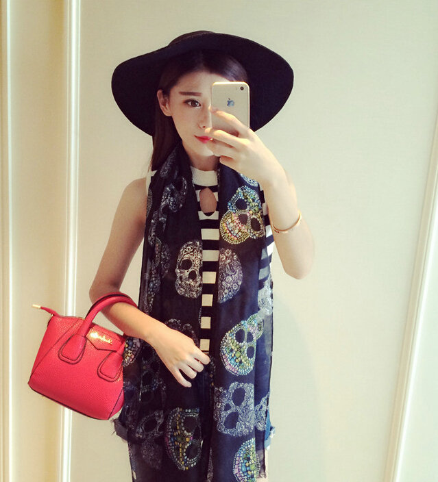 Unique Skull Scarf Scarves For Women Winter Warm Cotton Panties 190*110CM - Black