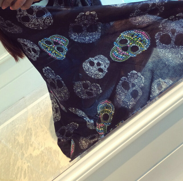 Unique Skull Scarf Scarves For Women Winter Warm Cotton Panties 190*110CM - Black