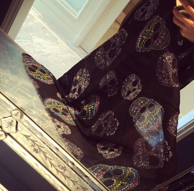 Unique Skull Scarf Scarves For Women Winter Warm Cotton Panties 190*110CM - Black