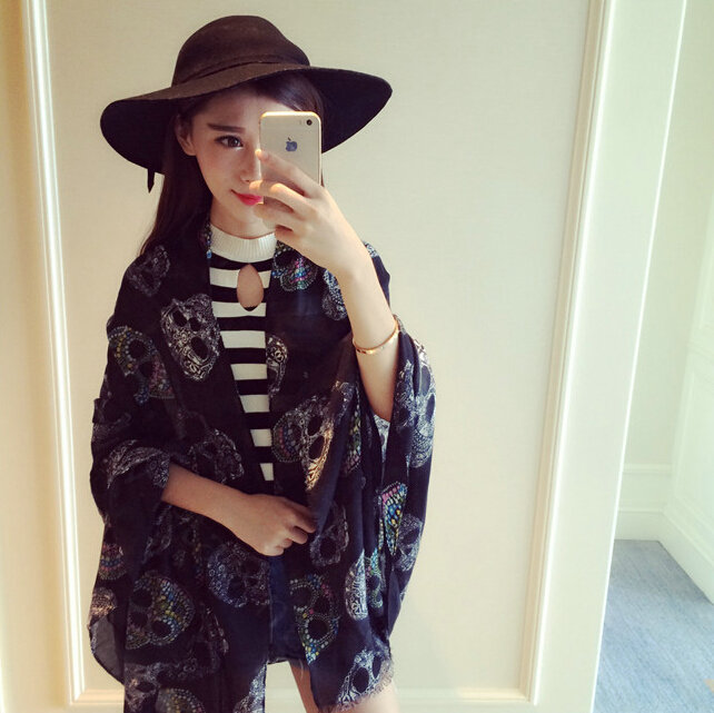 Unique Skull Scarf Scarves For Women Winter Warm Cotton Panties 190*110CM - Black