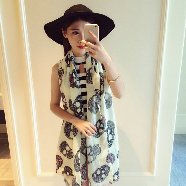 Unique Skull Scarf Scarves For Women Winter Warm Cotton Panties 190*110CM - White
