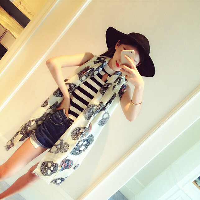 Unique Skull Scarf Scarves For Women Winter Warm Cotton Panties 190*110CM - White