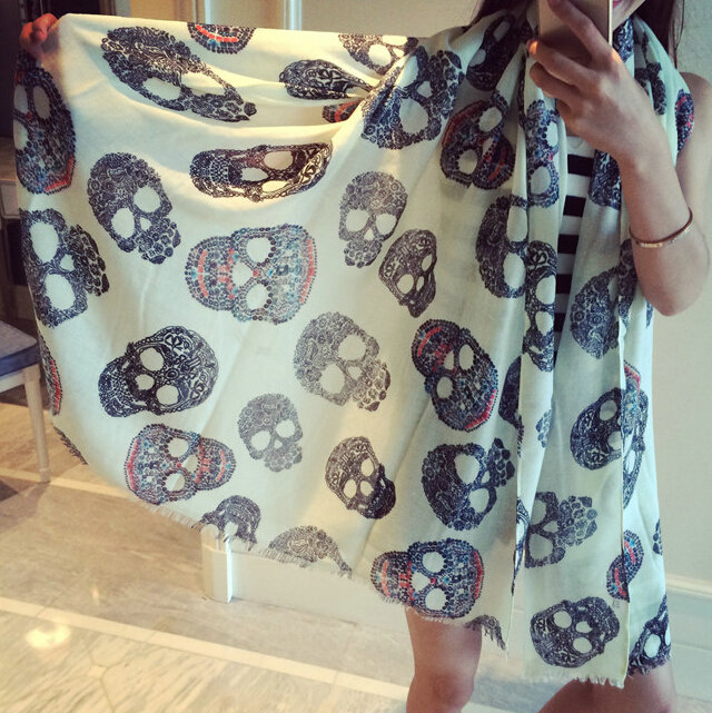 Unique Skull Scarf Scarves For Women Winter Warm Cotton Panties 190*110CM - White