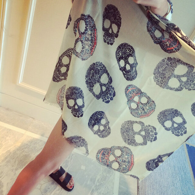 Unique Skull Scarf Scarves For Women Winter Warm Cotton Panties 190*110CM - White