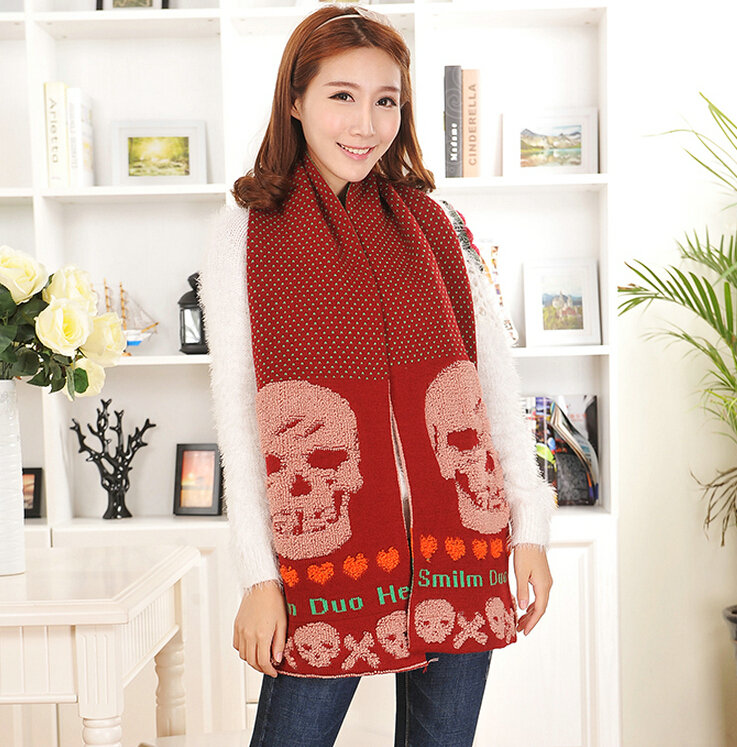 Unique Skull Scarf Shawls Women Winter Warm Wool Panties 170*30CM - Orange