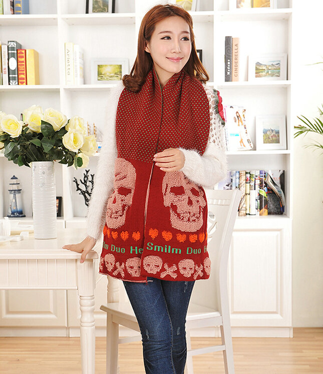 Unique Skull Scarf Shawls Women Winter Warm Wool Panties 170*30CM - Orange