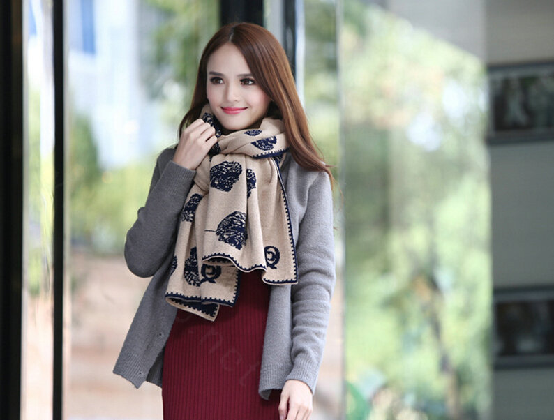 Unique Skull Scarf Shawls Women Winter Warm Wool Panties 180*70CM - Kahki