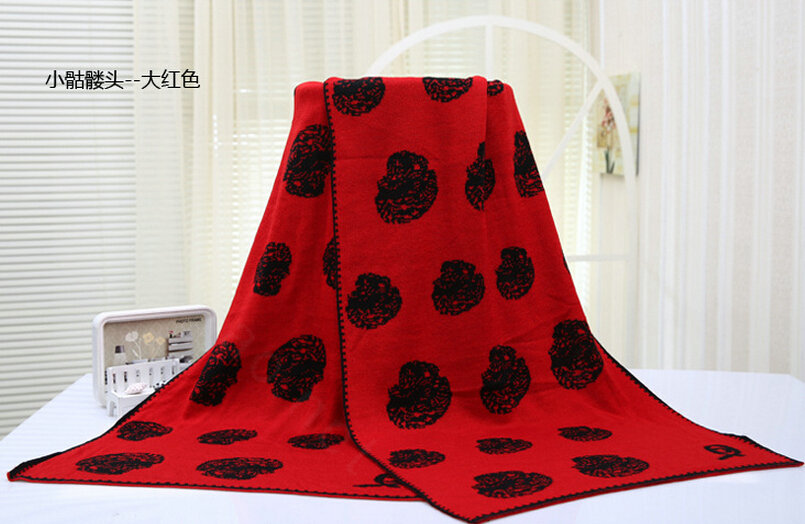 Unique Skull Scarf Shawls Women Winter Warm Wool Panties 180*70CM - Red