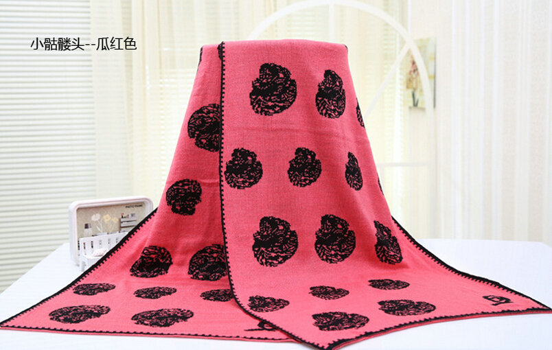 Unique Skull Scarf Shawls Women Winter Warm Wool Panties 180*70CM - Watermelon Red