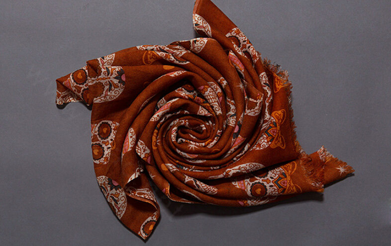 Unique Skull Scarf Shawls Women Winter Warm Wool Panties 190*65CM - Orange