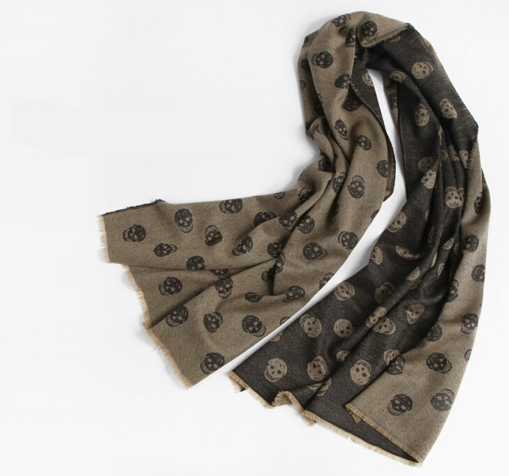 Unique Skull Scarf Shawls Women Winter Warm Wool Panties 190*75CM - Coffee