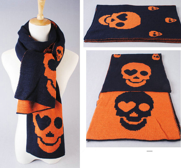 Unique Skull Scarf Shawls Women Winter Warm Wool Panties 200*30CM - Blue