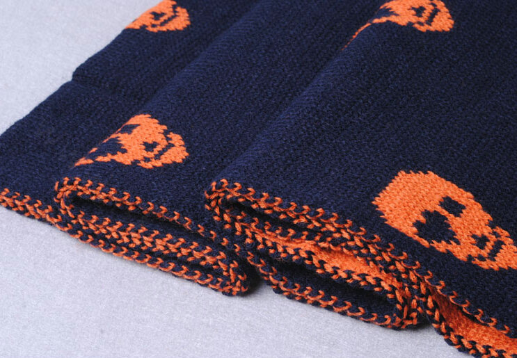 Unique Skull Scarf Shawls Women Winter Warm Wool Panties 200*30CM - Blue