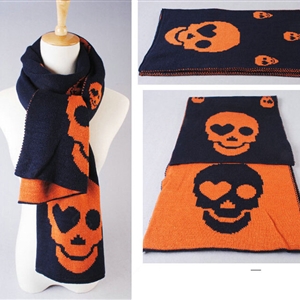 Unique Skull Scarf Shawls Women Winter Warm Wool Panties 200*30CM - Blue