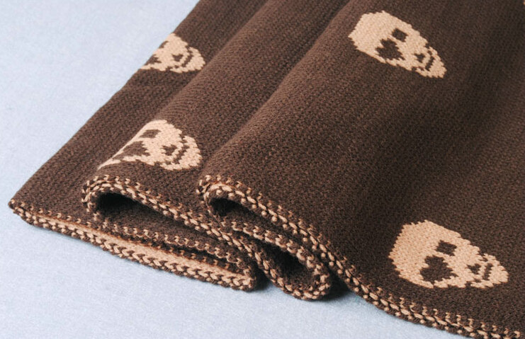 Unique Skull Scarf Shawls Women Winter Warm Wool Panties 200*30CM - Brown