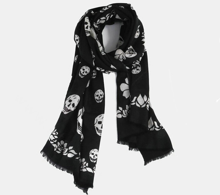 Unique Skull Scarf Shawls Women Winter Warm Wool Panties 200*70CM - Black