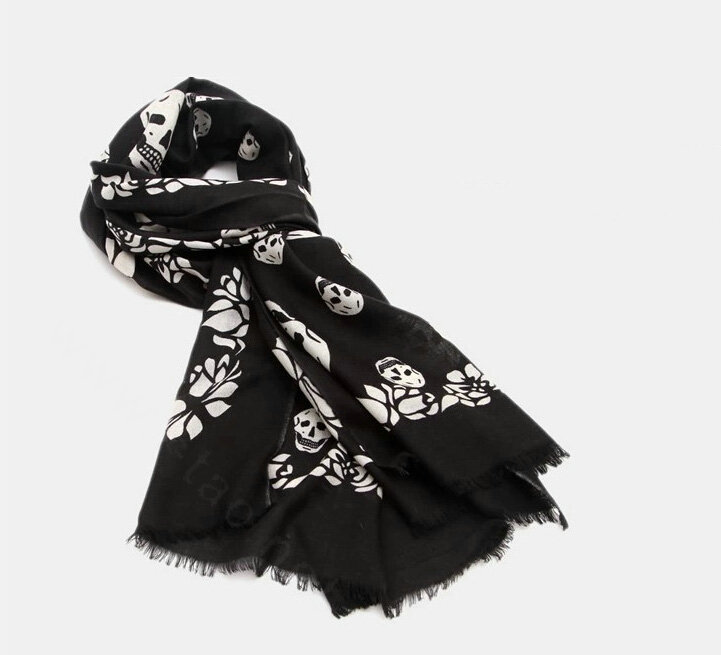 Unique Skull Scarf Shawls Women Winter Warm Wool Panties 200*70CM - Black