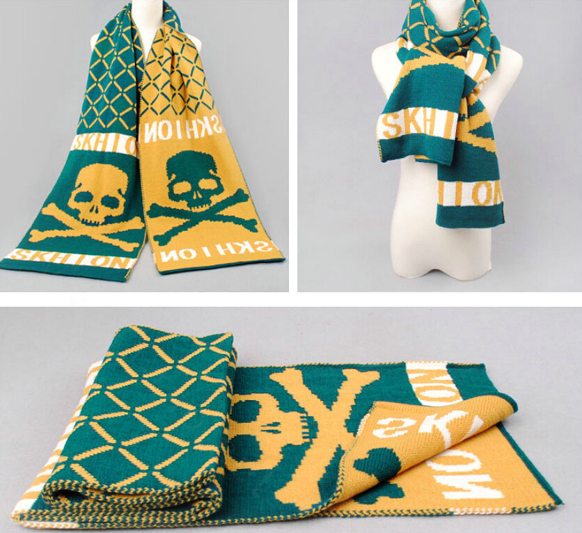 Vintage Plaid Skull Scarves Wrap Women Winter Warm Polyester 200*33CM - Green