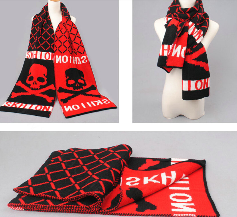 Vintage Plaid Skull Scarves Wrap Women Winter Warm Polyester 200*33CM - Red