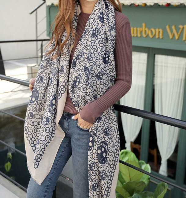 Vintage Skull Scarves Wrap Women Winter Warm Polyester 178*112CM - Beige