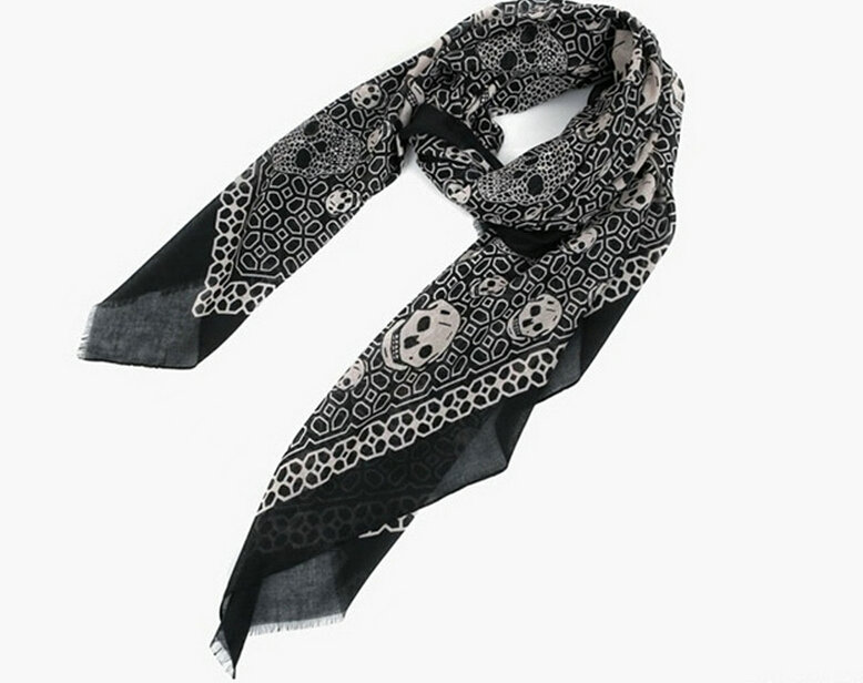 Vintage Skull Scarves Wrap Women Winter Warm Polyester 178*112CM - Black