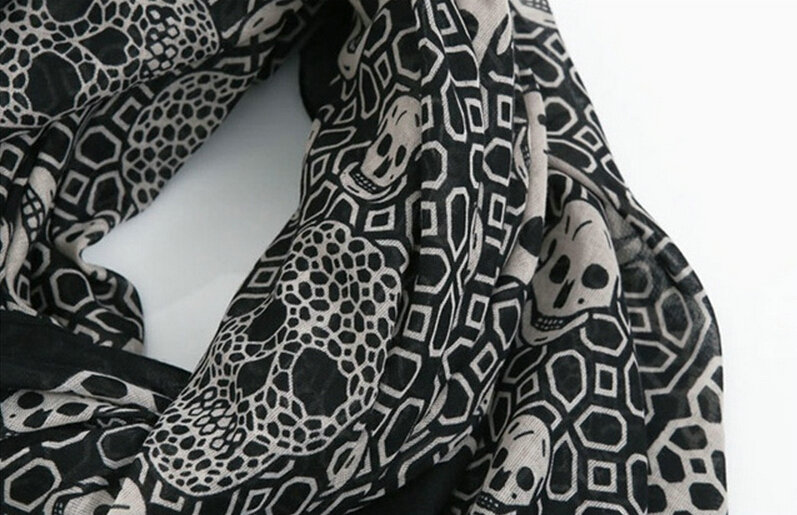 Vintage Skull Scarves Wrap Women Winter Warm Polyester 178*112CM - Black