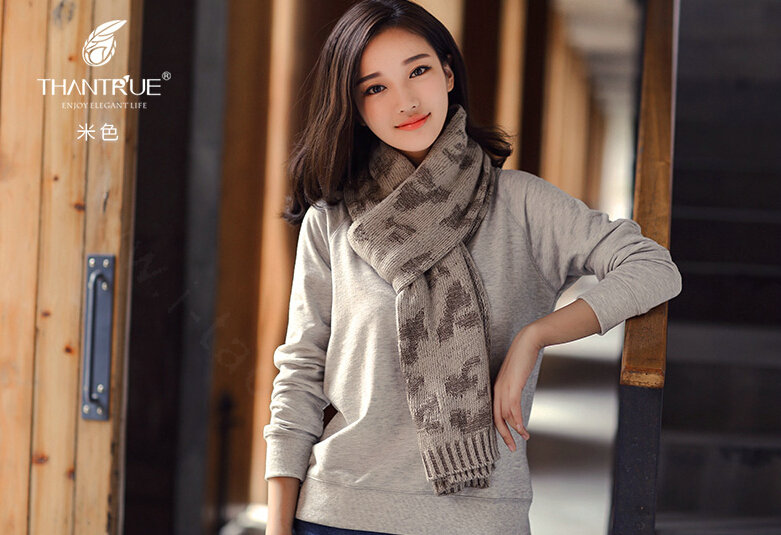 Vintage Skull Scarves Wrap Women Winter Warm Polyester 200*33CM - Beige