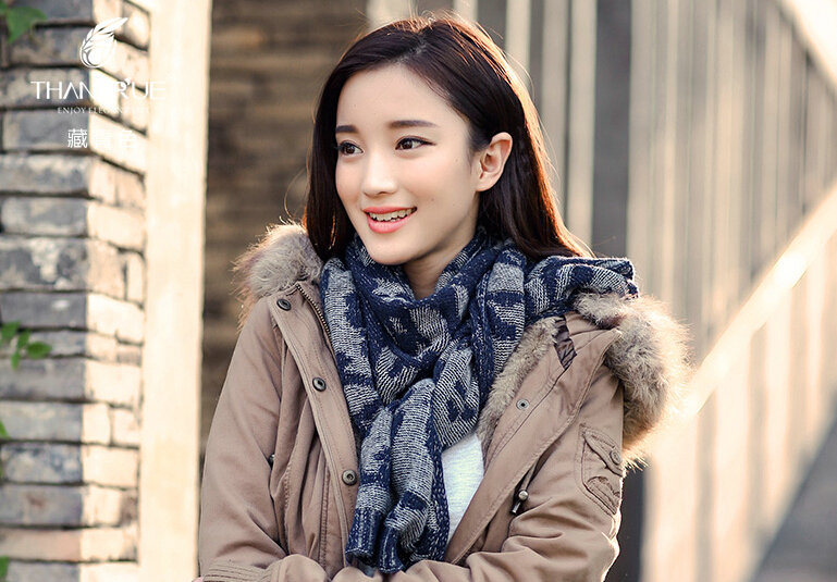 Vintage Skull Scarves Wrap Women Winter Warm Polyester 200*33CM - Blue