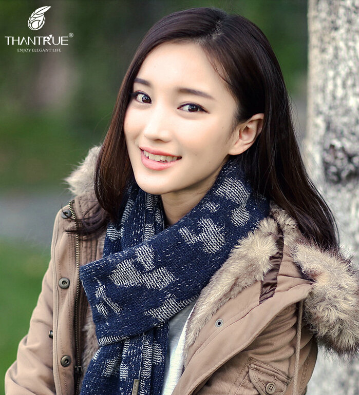 Vintage Skull Scarves Wrap Women Winter Warm Polyester 200*33CM - Blue