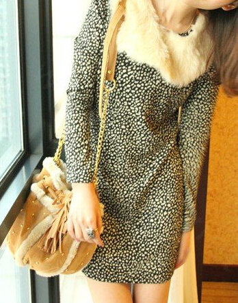 Affordable Dresses Winter Girls Leopard Print Long Sleeved - Black