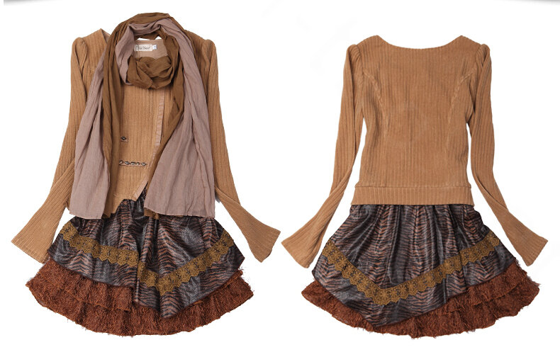 Beautiful Dresses Fall Female Skirts Leopard Print Fake Two Lace - Brown