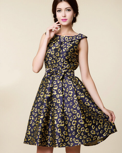 Beautiful Dresses Summer Women Plus Size Leopard Print Bowknot - Purple