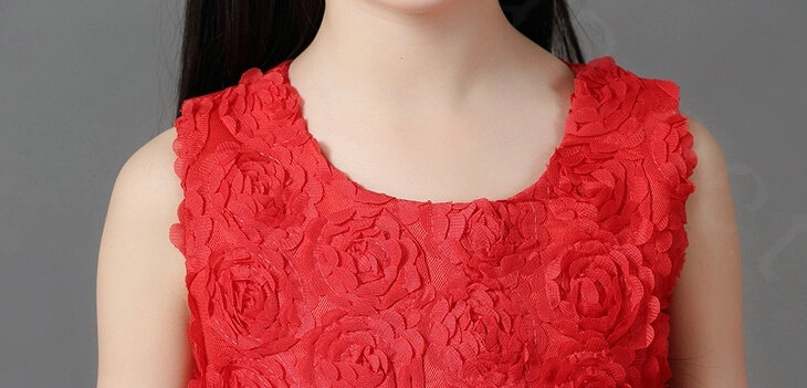 Cheap Dresses Fall Flower Girls Bowknot Rose Wedding Party Dress - Red