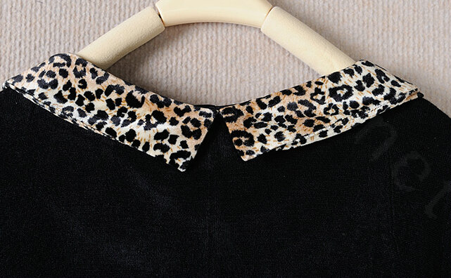 Classy Dresses Fall Women Elbow-Length Sleeve Leopard Print Plus Size - Black