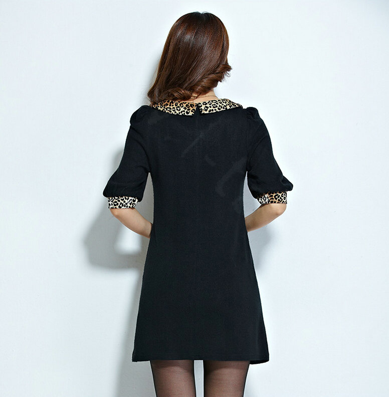 Classy Dresses Fall Women Elbow-Length Sleeve Leopard Print Plus Size - Black