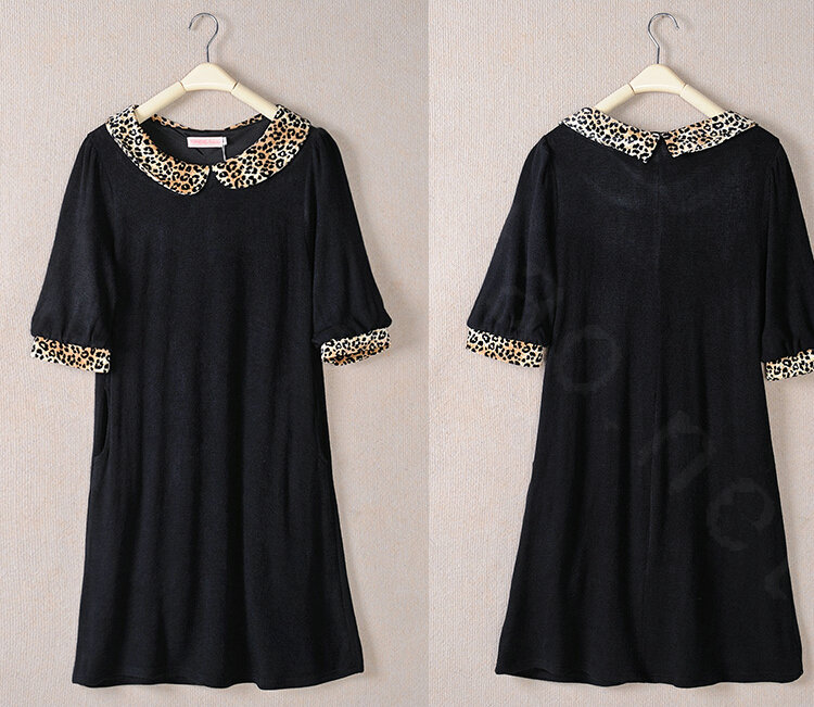 Classy Dresses Fall Women Elbow-Length Sleeve Leopard Print Plus Size - Black