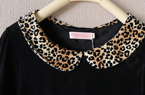Classy Dresses Fall Women Elbow-Length Sleeve Leopard Print Plus Size - Black