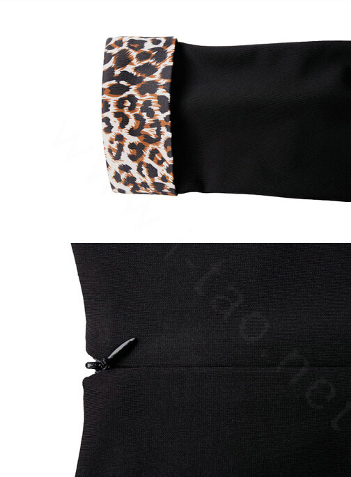 Classy Dresses Fall Women Three-Quarter Sleeve Leopard Print Plus Size - Black