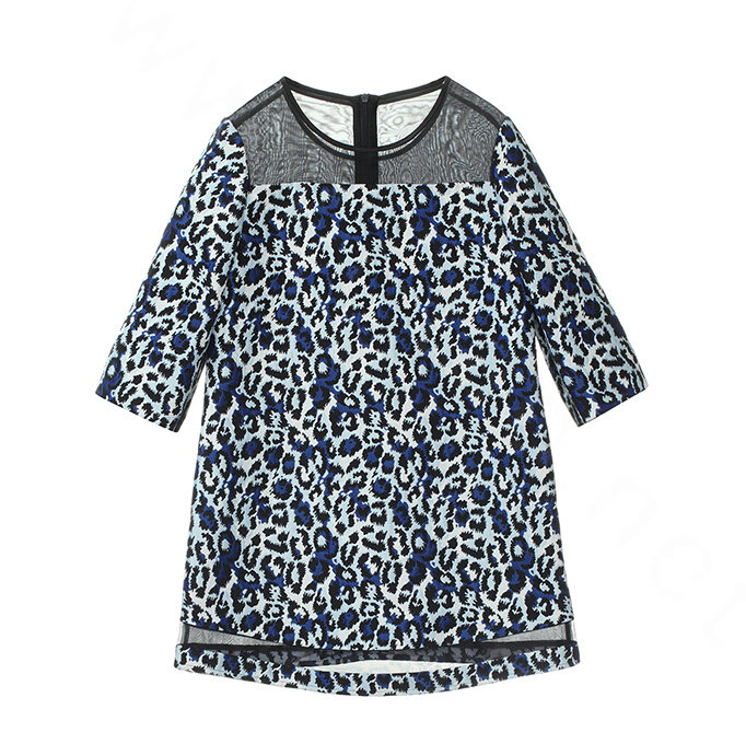Classy Dresses Fall Women Three-Quarter Sleeve Leopard Print Zipper - Blue