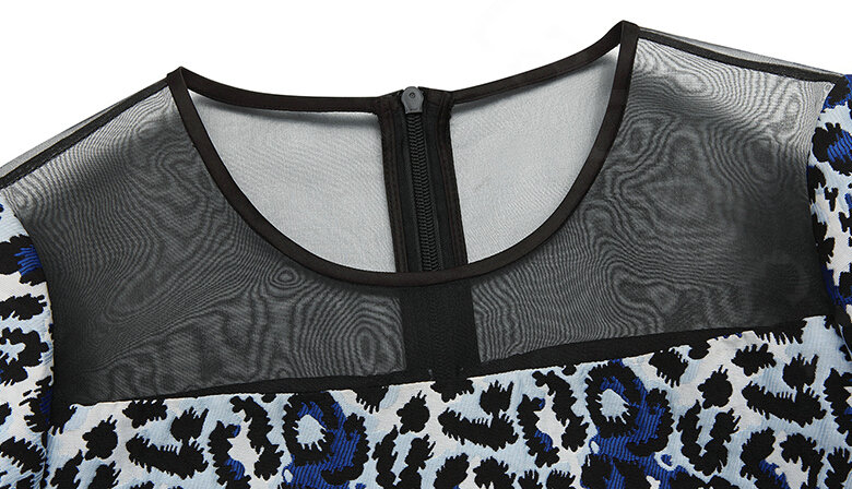 Classy Dresses Fall Women Three-Quarter Sleeve Leopard Print Zipper - Blue