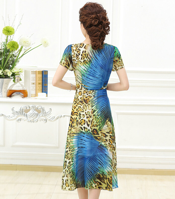 Classy Dresses Summer Women Skirts Leopard Print Knee Length - Blue